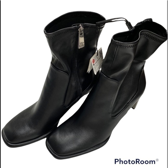 Zara Shoes - ZARA Women's Black Faux Leather Ankle Booties Silver Metal 3 In Heel Size 10